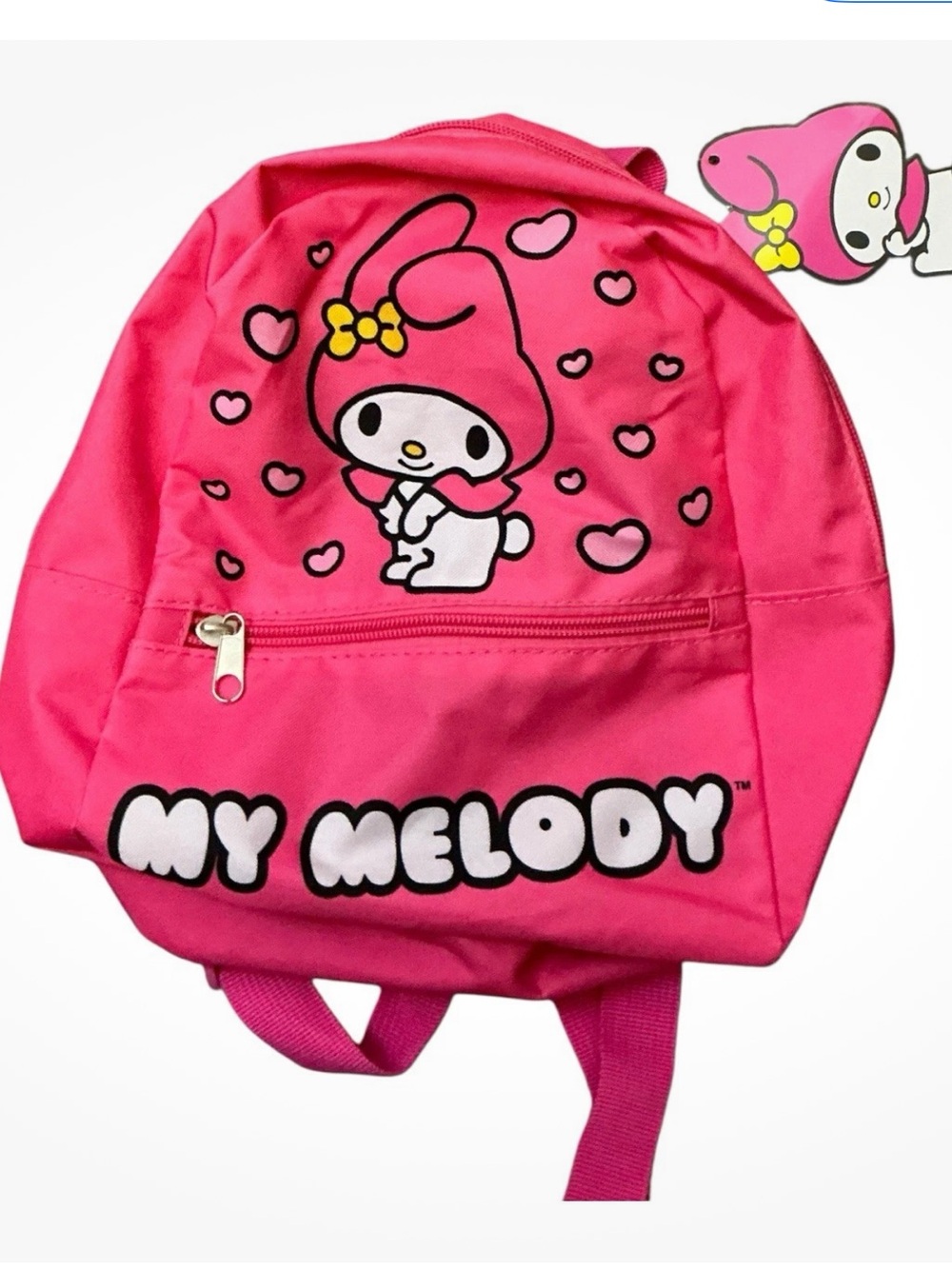 Sanrio My Melody Mini Pink Heart Print Backpack Zip Canvas Adjustable Straps